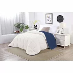 Ramesses Sherpa Fleece Comforter Set Queen Bed Navy Queen