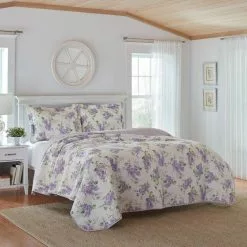 Laura Ashley Keighley Coverlet Set Queen Bed Lilac Queen