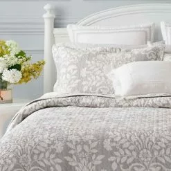 Laura Ashley Rowland Coverlet Set Queen Bed Dove Queen