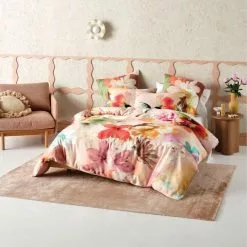 Linen House Reggiani Cotton Sateen Quilt Cover Set Super King Bed Pink Super King